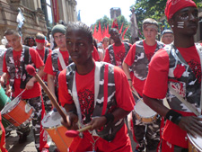 drummers parading in central Manchester